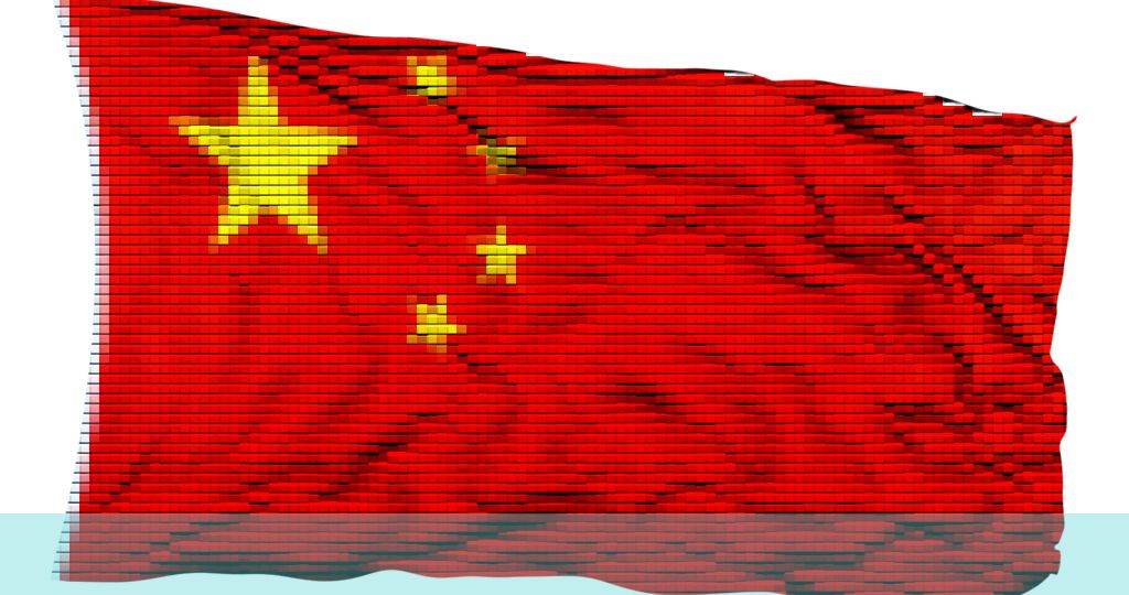 impage of China flag with brick overlay