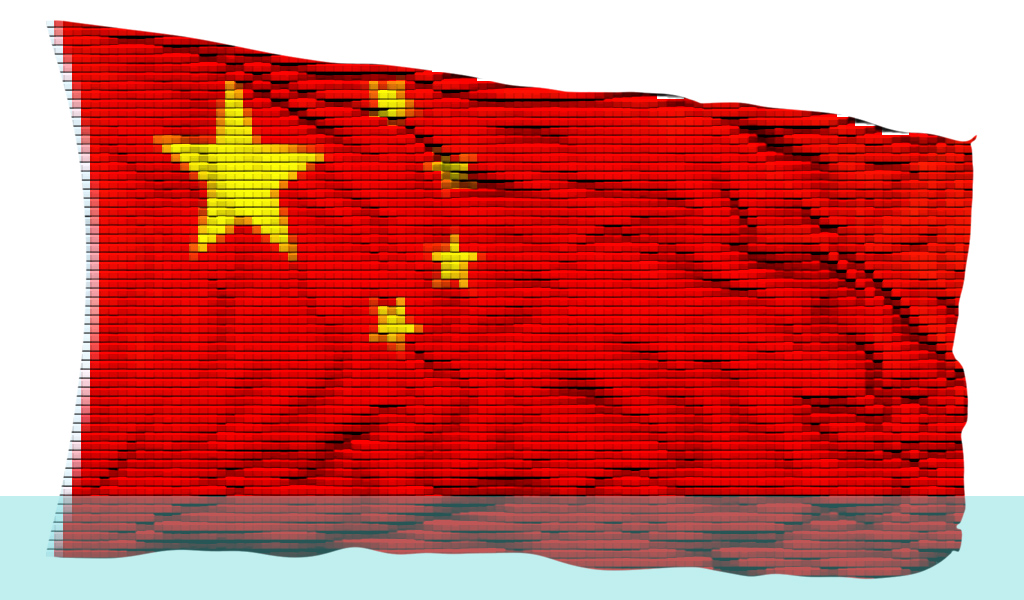bandeira da China com sobreposição de tijolos