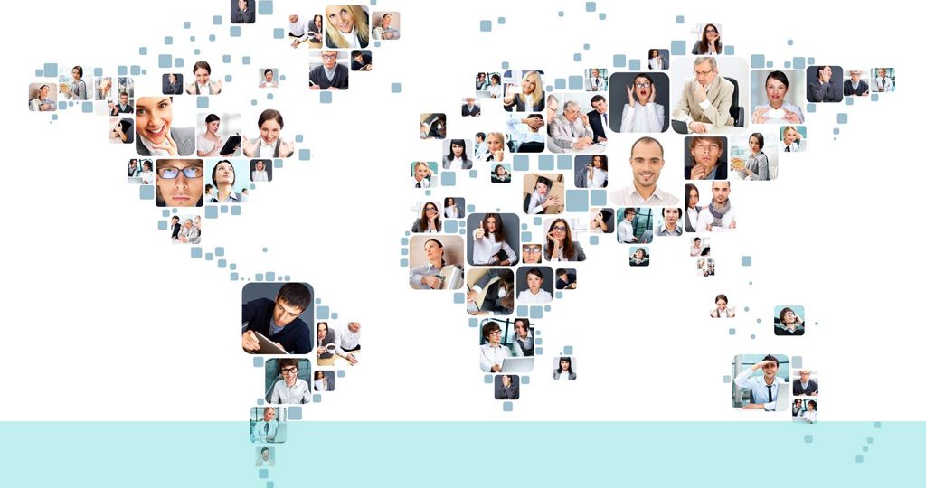 Image of the world with photos of people to create the shape of the countries
