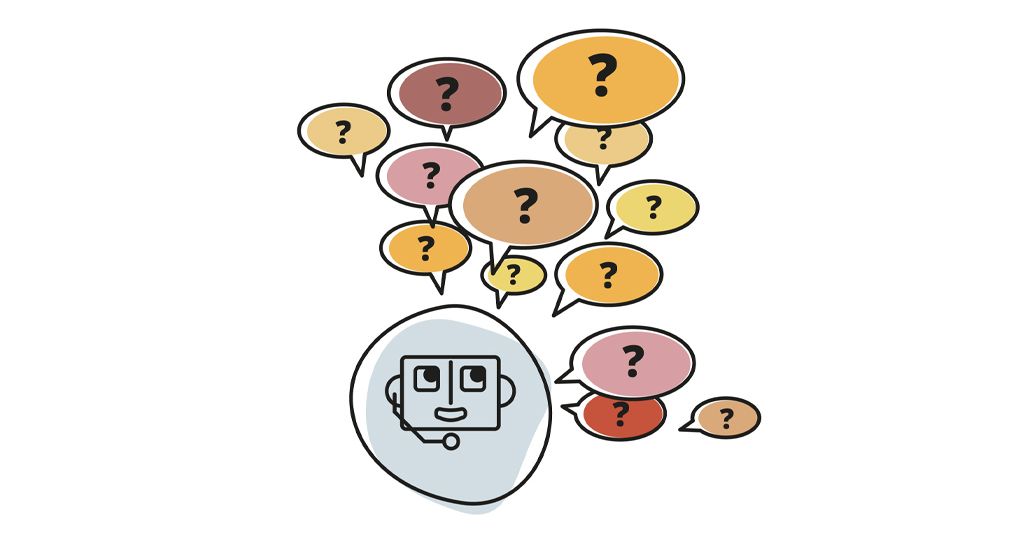 Illustration eines Roboters, der Fragen beantwortet