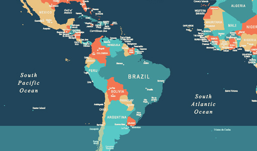 南米と世界におけるブラジルの位置を示す地図