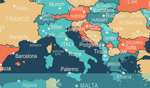 地图显示意大利在世界的位置