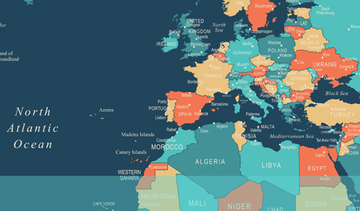 世界の中のスペインの位置を示す地図