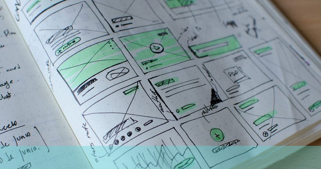 photo of a book containing various wireframe designs