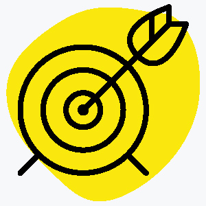 Illustration einer Zielscheibe mit dem Pfeil im Bullseye mit gelbem Hintergrund