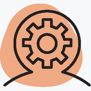 Outline of a head with a gear illustration in it