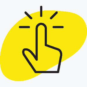 Ilustrasi tangan dengan jari yang menunjuk ke atas dan berkilau dengan ide